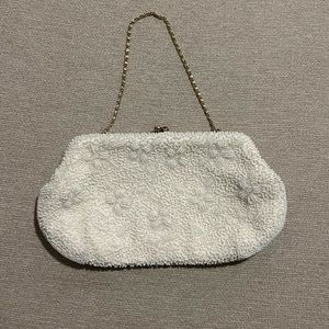 Vintage beaded white clutch with strap